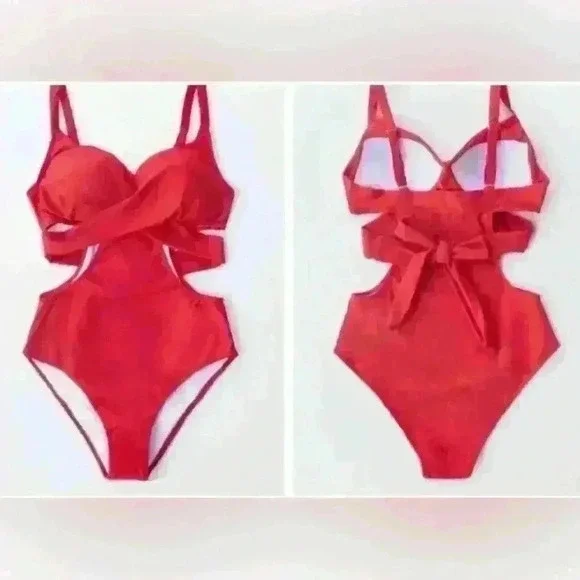 Cupshe Red Cutout One Piece Swimsuit with molded cups - Picture 9 of 10